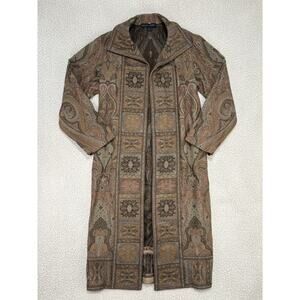 Ralph Lauren Black Label Long Paisley Tapestry Jacket Wool Silk Womens L Open